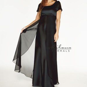 Black Formal Satin Chiffon Gown Empire Waste 6X plus size prom